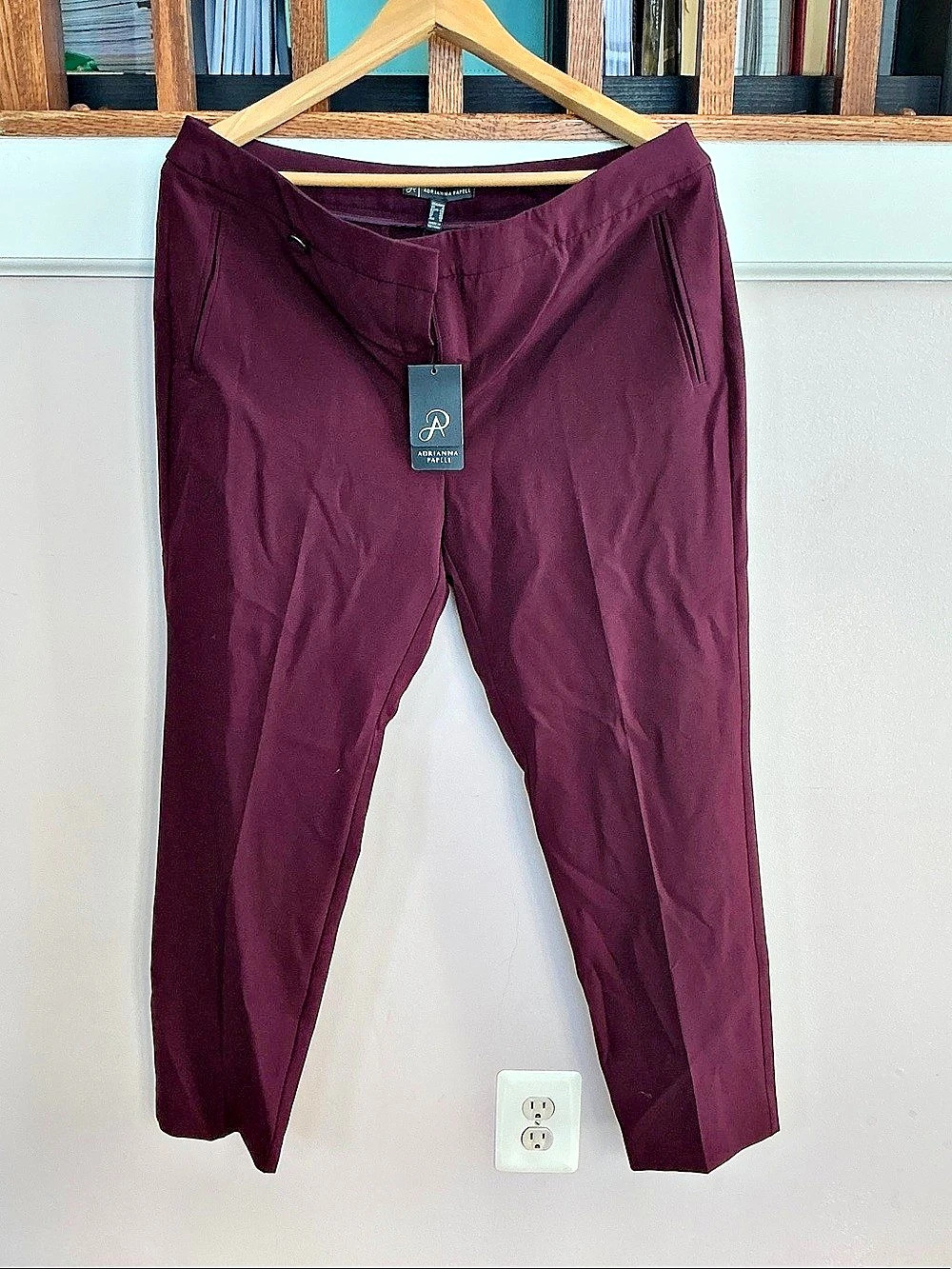 Adrianna Papell Slim Ankle Trousers Burgundy Size 12 NWT
